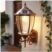 Arnusa Außen-Wandleuchte Solar Außenleuchte kabellos klassisch Kupferoptik Aluminium 52 cm, Farbtemperatur einstellbar, LED fest integriert, Warmweiß, Kaltweiß, leistungsstarker Akku lange Leuchtzeit, Warmweiß Kaltweiß