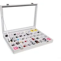 Yudu Schmuckkasten Schmucklade Schmuckkasten Schaukasten mit Glasdeckel Weiss