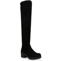 VAN HILL 823456 Overkneestiefel Damen Stiefel Overknees Leicht Gefütterte Boots Plateau Vorne
