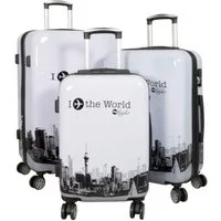 Warenhandel König Trolleyset Fly the World, 4 Rollen, (Gr. M, L und XL, 3 tlg., M, L und XL), mit Motiv, aufrecht rollbar, mit Dehnfalte (Gr. L und XL)