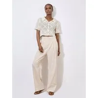 Apricot Stoffhose Plissierte Hose mit weitem Bein
