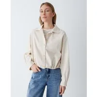 OPUS Langarmbluse Overshirt aus BCI Cotton Mix Weite Passform, Tunnelzug im Saum, Knopfleiste