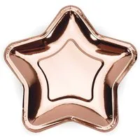 partydeco Einweggeschirr-Set, Pappteller Stern 18cm roségold 6er Set