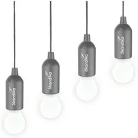 Skandika LED Gartenleuchte Campinglampe Narvik 4er-Set, hängend, tragbare Zeltlampe, Pull Light, batteriebetriebene Glühbirne mit Zugschalter, Outdoor, Keller, Garage