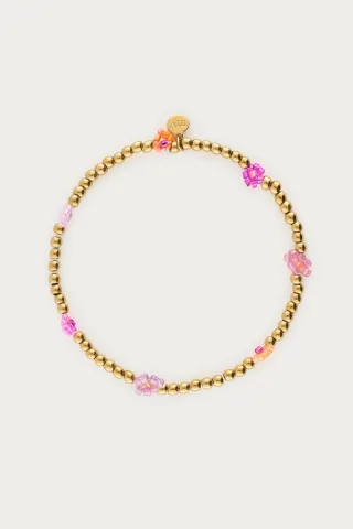 My Jewellery - Perlenarmband mit pinken und orangefarbenen Blumen gold - Gr. - OS