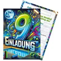 LIMONIA Einladungskarten Graffiti zum Kindergeburtstag Mädchen Jungen Einladungen neon, Einladungskarten zum 9. Geburtstag mit Graffiti Motiv