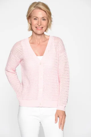 CLARINA - V-Cardigan, 1/1 Arm, uni rose - Gr. - 48