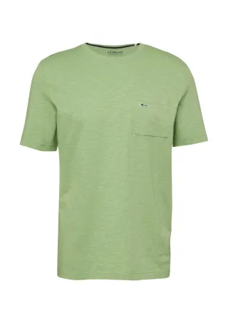 s.Oliver Red Label - T-Shirt in Flammgarnstruktur mit Brusttasche grün - Gr. - M