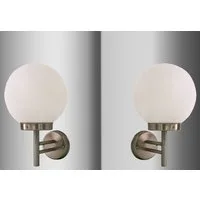 TRANGO LED Außen-Wandleuchte, 2er pack 8004L*2 IP44 Außenlampe inkl. je 1x ca. 4 Watt E27 LED Leuchtmittel 3000K warmweiß *BO* Außenwandleuchte mit Acryl Kugelförmig Lampenschirm und Edelstahl Gehäuse, Außenstrahler, Gartenleuchte, Wandstrahler, Wand