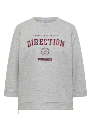 CECIL - 3/4-Arm Shirt mit Rundhals und Wording light grey melange - Gr. - L