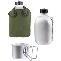Mil-Tec Feldflasche Militär Feldflasche Alu 1,3L mit Becher und Hülle