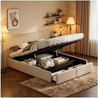 Gdood Polsterbett 160 x 200 cm Doppelbett Stauraumbett mit Bettkasten & Schubladen (Leinenmaterial Polsterbett(Ohne Matratze), mit Komforthöhe, Leises Design Bett