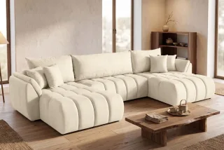 Wohnlandschaft mit Schlaffunktion COLLIN Sofa in Stoff Monolith Ecru