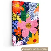 OneMillionCanvasses® Leinwandbild Bunt - Blumen - Abstrakt - Punkte, Fotodruck (1 St), Leinwand Canvas Wandbild, Wanddekoration 20x30 cm