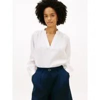 Tommy Hilfiger Langarmbluse ESSENTIAL LINEN V-NECK LONGSLEEVE BLOUSE mit gerafften Schultern, Relaxed Fit