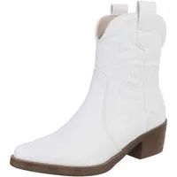 Ital-Design Modische Cowboy-Stiefel mit Verzierungen für Damen Westernstiefelette (89938120) Blockabsatz Stiefeletten in Weiß