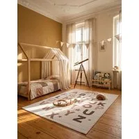KADIMA DESIGN Kinderteppich TINO Kinderteppich Waschbar Kinderzimmer Schadstoffgeprüft, Rechteckig, Höhe: 10 mm, Creme, 80x150 cm, Kinderteppich Waschbar Spielteppich