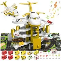Vivitar Spielzeug-Flugzeug mit 12 Stadtautos & Rennstrecke Rennbahn Auto Spielzeug für Kinder, (Das beste Geschenk für Kinder ab 3 Jahren, Fahrzeug- und Flugzeugspielzeugset, komfortable & einzigartige Aktivität Spielmatte genug für 2-4 Spieler)