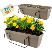 GarPet Balkonkasten 2er Set Blumenkasten Balkon Geländer Halterung Wasserspeicher 60 cm