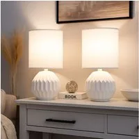 GLOBO LIGHTING Tischleuchte, Leuchtmittel nicht inklusive, 2x Tischlampe Tischleuchte Nachttischlampe Keramik Textil weiß H 23 cm
