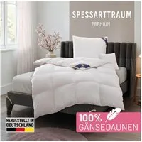 SPESSARTTRAUM Gänsedaunenbettdecke Premium****, hergestellt in Deutschland, Bettdecken für Sommer, Winter, Füllung: 100% Gänsedaunen, Klasse 1, Downpass zertifiziert, Bezug: 100% Baumwolle, Made in Green, Hausstauballergiker geeignet, 4 Wärmeklassen 