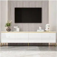 OKWISH TV-Schrank Fernsehschrank 170x50x38 cm mit 4 Türen und Kabeldurchlässen (Packung, 1-St., Goldkantenband, Stabile und elegante Metallfüße) TV-Ständer mit Stauraum für das Wohnzimmer
