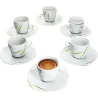 van Well Tasse 6er Set Espressotasse 10cl mit Espressountertasse 12,1cm Aviva, Porzellan