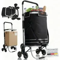 Juskys Einkaufstrolley 3in1, 56 l, mit Treppensteiger (6 Rollen), klappbar und modern, mit Kühlfach