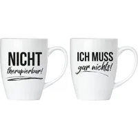 BRUBAKER Tasse 2er-Set Motivtassen "NICHT..." und "ICH MUSS...", 4-tlg., Keramik, Kaffeebecher in Geschenkpackung mit Grußkarte - mit Spruch lustig
