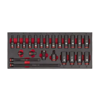 Milwaukee 3/8" SHOCKWAVE Schlagnüsse lang Einlage für Werkstattwagen 78 cm, 23-teiliges Set - 4932493390