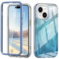 Wigento Handyhülle Für Apple iPhone 15 Plus Feder Design Bumper TPU Schutz Hülle Blau