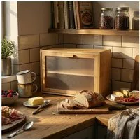 AROMELIO Brotkasten Bambus Brotkasten DOPPIO, 17 x 40 x 31 cm, zwei Regale