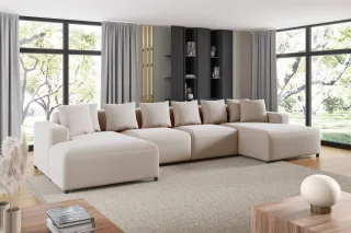 Wohnlandschaft Sofa U-Form Designersofa MEGAN in Stoff Salvador Hellbeige