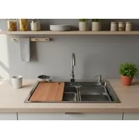 Faizee Home Edelstahlspüle Quantum Silber Edelstahlspüle 75x45 cm – Küchenspüle mit Zubehör