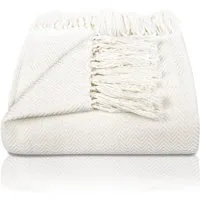Gräfenstayn Tagesdecke Premium Tagesdecke 100% Baumwolle Fischgrätenmuster Sommerdecke, Wohndecke als Sofa-Überwurf, Bett-Überwurf, Couch-Überwurf, Sofa-Decke