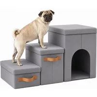 relaxdays Haustiertreppe Faltbare Hundetreppe mit 3 Stufen, grau