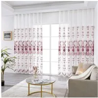 Qelus Gardine 2er Set Bestickt Sheer Voile Vorhänge mit ösen Wohnzimmer Modern, Blumen Durchsichtig Gardinen
