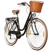 bergsteiger Cityrad Marseille 26 Zoll, 28 Zoll Damenfahrrad, ab 150 cm, Korb aus Rattan, 6 Gang, Kettenschaltung, V-Bremsen
