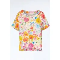 Himalaya Clothing Kurzarmbluse Bluse aus hochwertigem Leinen mit farbenfrohem Wiesenprint Gerade Leinenbluse mit luftigem Tragegefühl