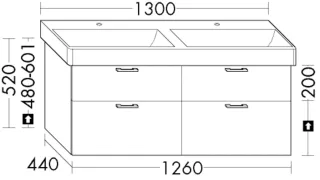 Burgbad Waschtischunterschrank System 30 Preisgruppe 2 Echo 520x1260x440 Kieselgrau Softmatt WYKR126F6921