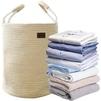 Lyveo Wäschekorb aus Baumwolle 40 L / 58 L Wäschesammler Aufbewahrungskorb mit Griff, Wäschebehälter für Kleidung, Decken, Spielzeug