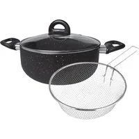 Cheffinger Topf-Set Frittiertopf Fritteuse Pommes Topf mit Korb Ø24 Induktion Cheffinger, Material: Aluminium, Glas, Edelstahl