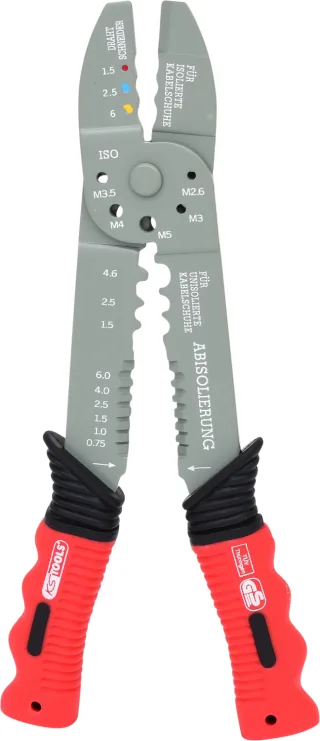 KS Tools Multifunktions-Crimpzange für isolierte und unisolierte Kabelschuhe, 220mm - 115.1231