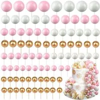 CLTYQ Tortenstecker 108-tlg. Gold-Kugeln für Torten-Deko,Cupcake-Dekorationen, Für Hochzeiten, Geburtstage, Jubiläen,Kugeln am Stiel Gold