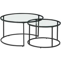 en.casa Couchtisch (Set, 2-St), »Kokkola« Satztisch rund Metall Klarglas
