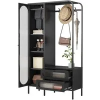 Coemo Standvitrine PARIS (1-St) Schwarz Garderobenschrank, 2 Schubladen, Metall Aufbewahrungsschrank
