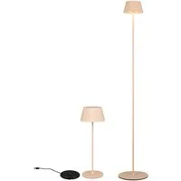 Reality Leuchten LED Außen-Stehlampe, Dimmfunktion, LED fest integriert, Warmweiß, SET kabellos-e Outdoor Akku Tischlampe dimmbar Beige, klein & schmal