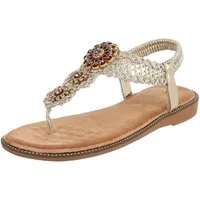 Ital-Design Damen Boho Zehentrenner Sandale mit Schmuckdetails Zehentrenner (91971229) Blockabsatz Riemchensandalen in Gold