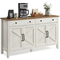 VASAGLE Sideboard Küchenschrank (Sideboard mit Schubladen, Aufbewahrungsschrank mit Türen, für Wohnzimmer Küche Esszimmer), verstellbare Ablage, Landhausstil, 40 x 140 x 80 cm