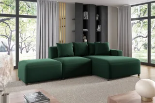 Ecksofa Designersofa MEGAN XS inkl. Hocker Stoff Salvador Dunkelgrün Ottomane...